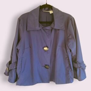 Lew Magram Collection Women's Blue 3/4 Sleeve‎ Button Front Swing Jacket 1X